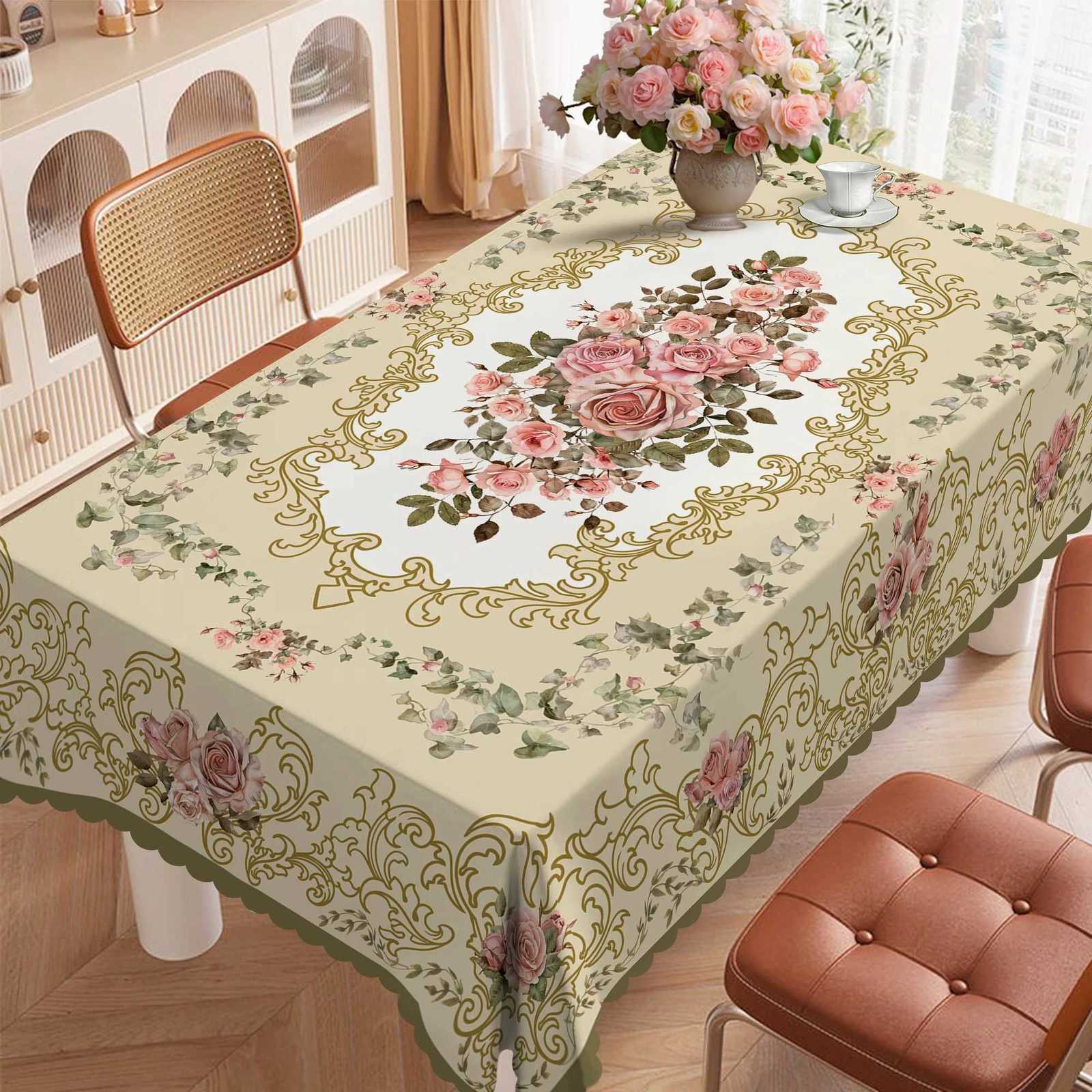 1 Piece of Elegant Vintage Pink Rose Tablecloth 4 Pieces of SelfAdhesiveR etroL uxuryT extureR ounda ndR ectangular3 DP rintedT ableclothE mbossedE C2
