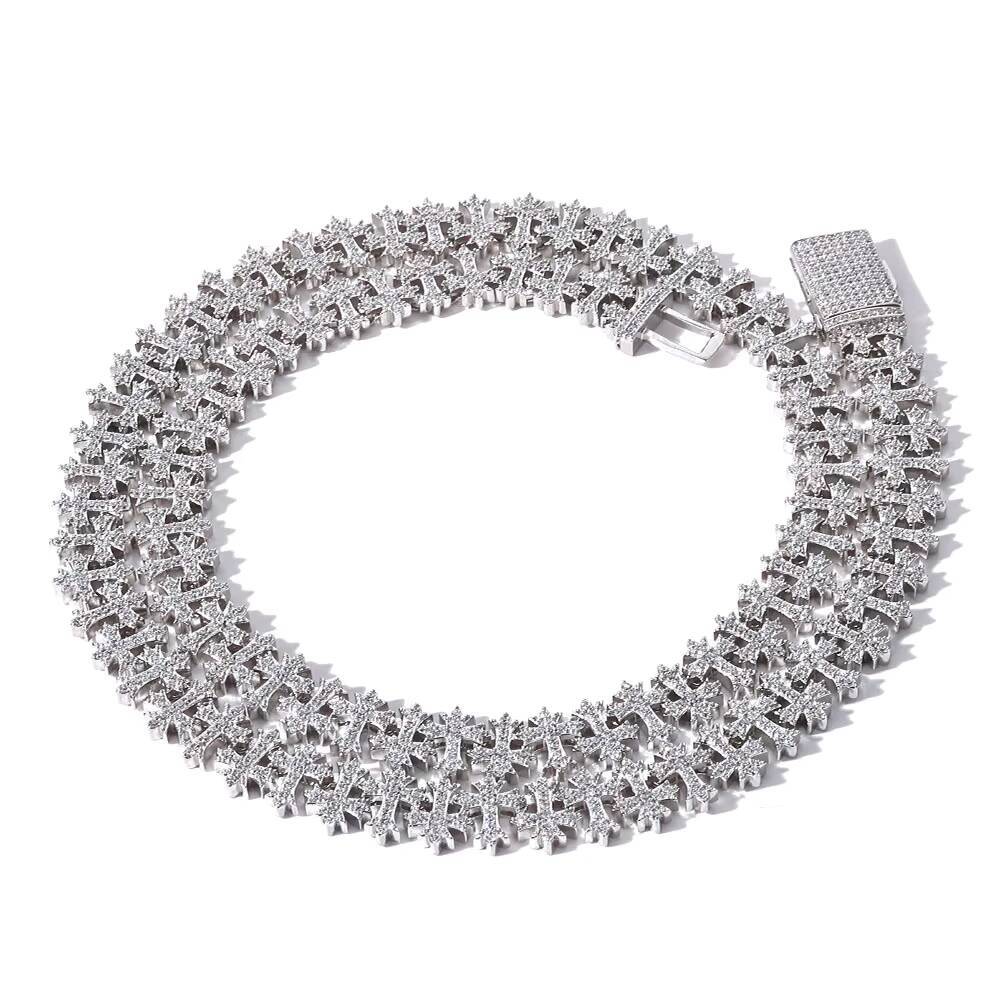 NUOYA 8mm 925 Silver Cross Chain VVS Moissanite Cuban Chain Rap Hip Hop Diamond Necklace Mens and Womens Rock Jewelry