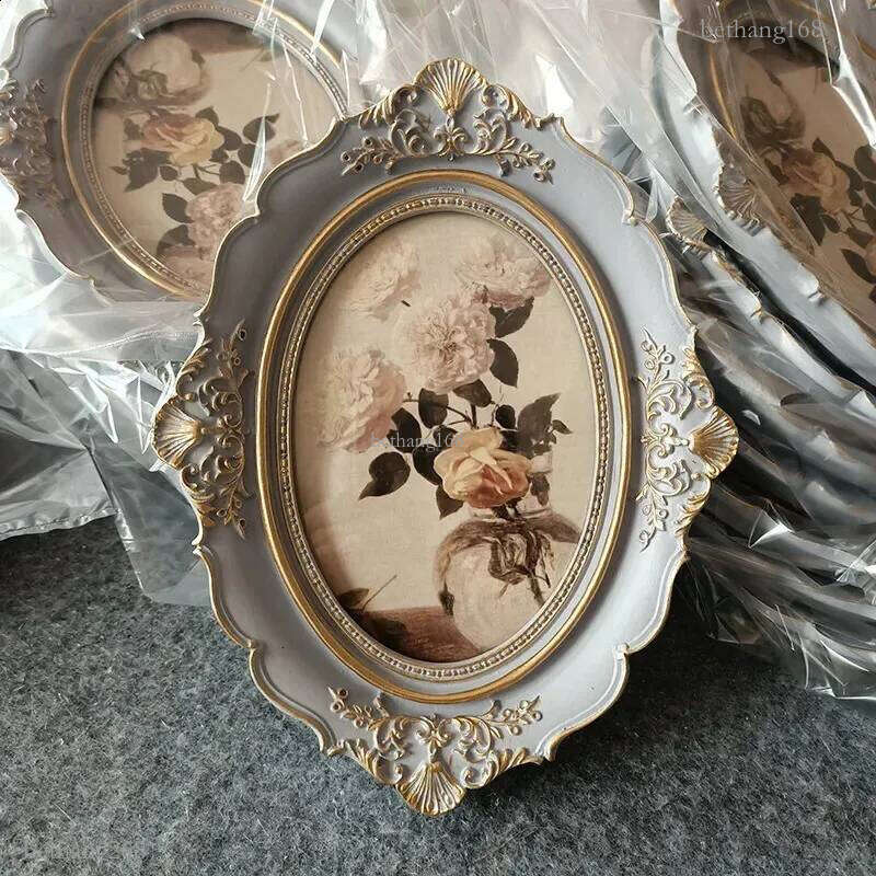 Vintage European Style Carved Resin Antique Picture Frame for Tabletop Wall Hanging 240802 H260306