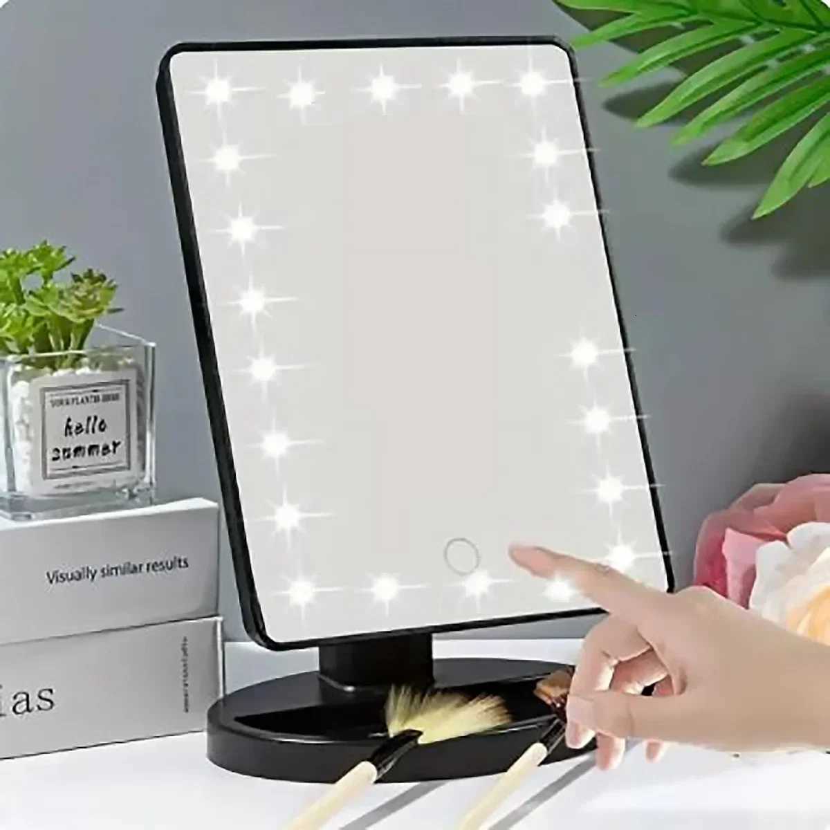 1PC-LED Beauty Mirror with Night Light Function - Touch Sensor Rotating Stand Built-in Storage Ideal Gift for Makeup Lovers M251122