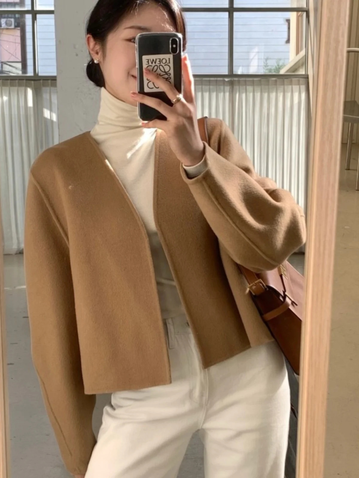 Retro Woolen Coat Women Chic Ele Vne Loose Versatile ort n Sense Tweed Jaets Korean Sle Thiened Long Sve 251112