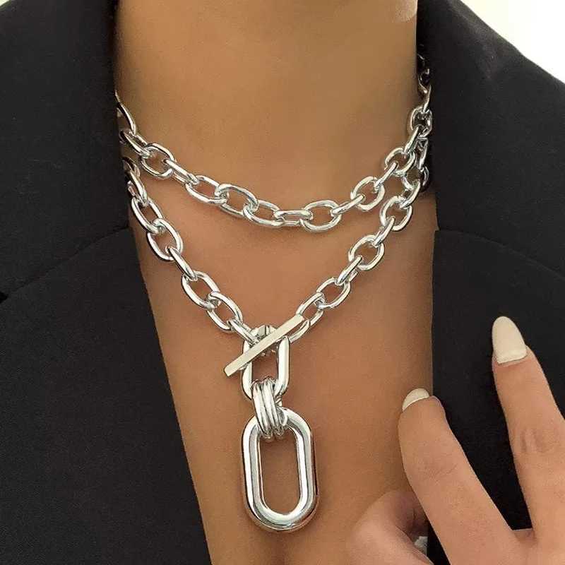Fashion Trend Thick Chain Exaggerat Personalized Gold Necklace Womens Daily Party Jewelry Necklace Accessories Y250422
