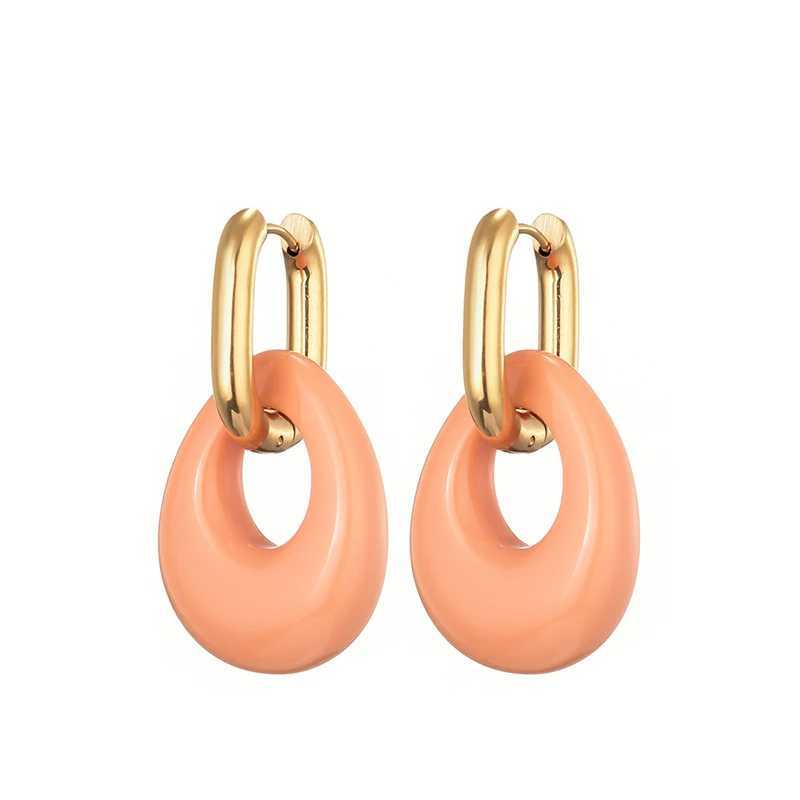 New hollow oval resin acrylic candy color pendant earrings suitable for women gold stainless steel ear buckles womens jewelryXJ250421