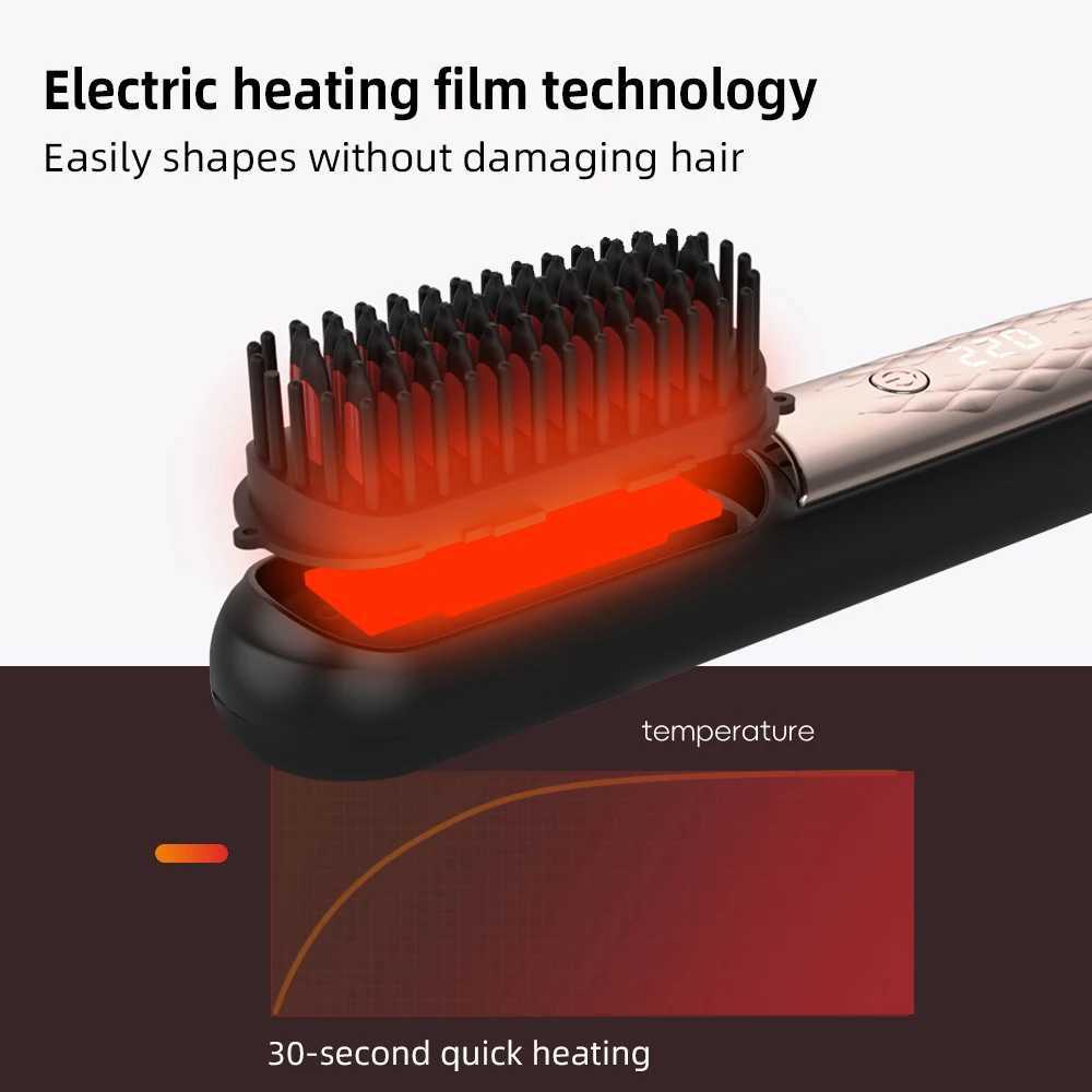 Cordless Hair Brush Straightener Electric Hot Heating Brush Negative Ion Hair Straightening Styling Comb Smoothing Nourish HairT251122