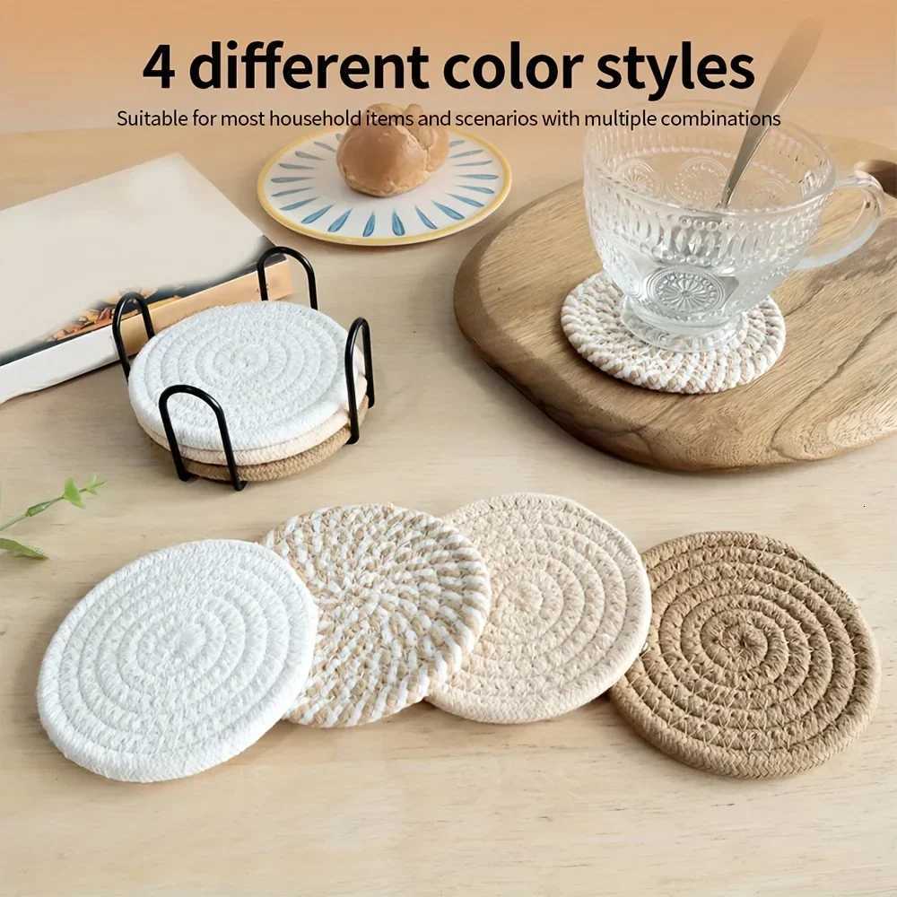 4pcs Absorbent Drink Coasters Minimst Cotton Fabric Coasters with Non-Woven Lining for Coffee Table Home Decor C251122