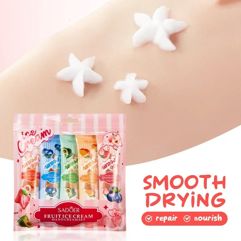 5pcsset SADOER Fruit Ice Cream Hand Moisturizing Nourishing Brightening Hydrating Creams Hands Skin Care Products 251103