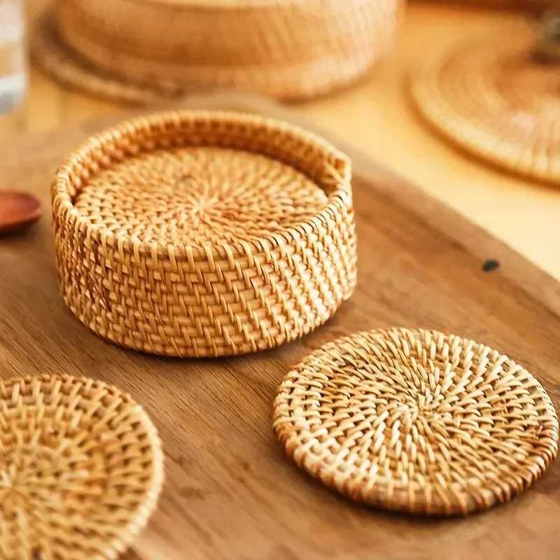 6Pcs Japan Style Sado Supplies Rattan Coasters Tableware Mats Handmade Tea Ceremony Tableware Set INS Style Desktop Decorations C251122