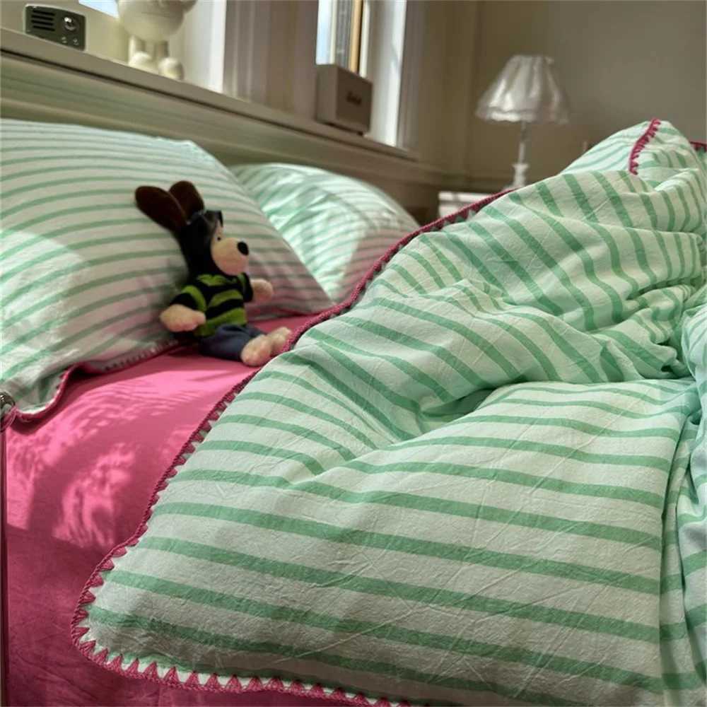 Ins Nordic striped down duvet cover set minimum down duvet cover and bed sheet pillowcase washable cotton home bedding adult beddingXJ250421