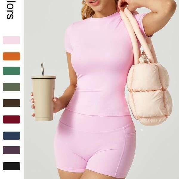 Yoga Exercise Fiess Suit, Tight Top, Peach Hip Shorts, Pocket Set, 2-piece Set