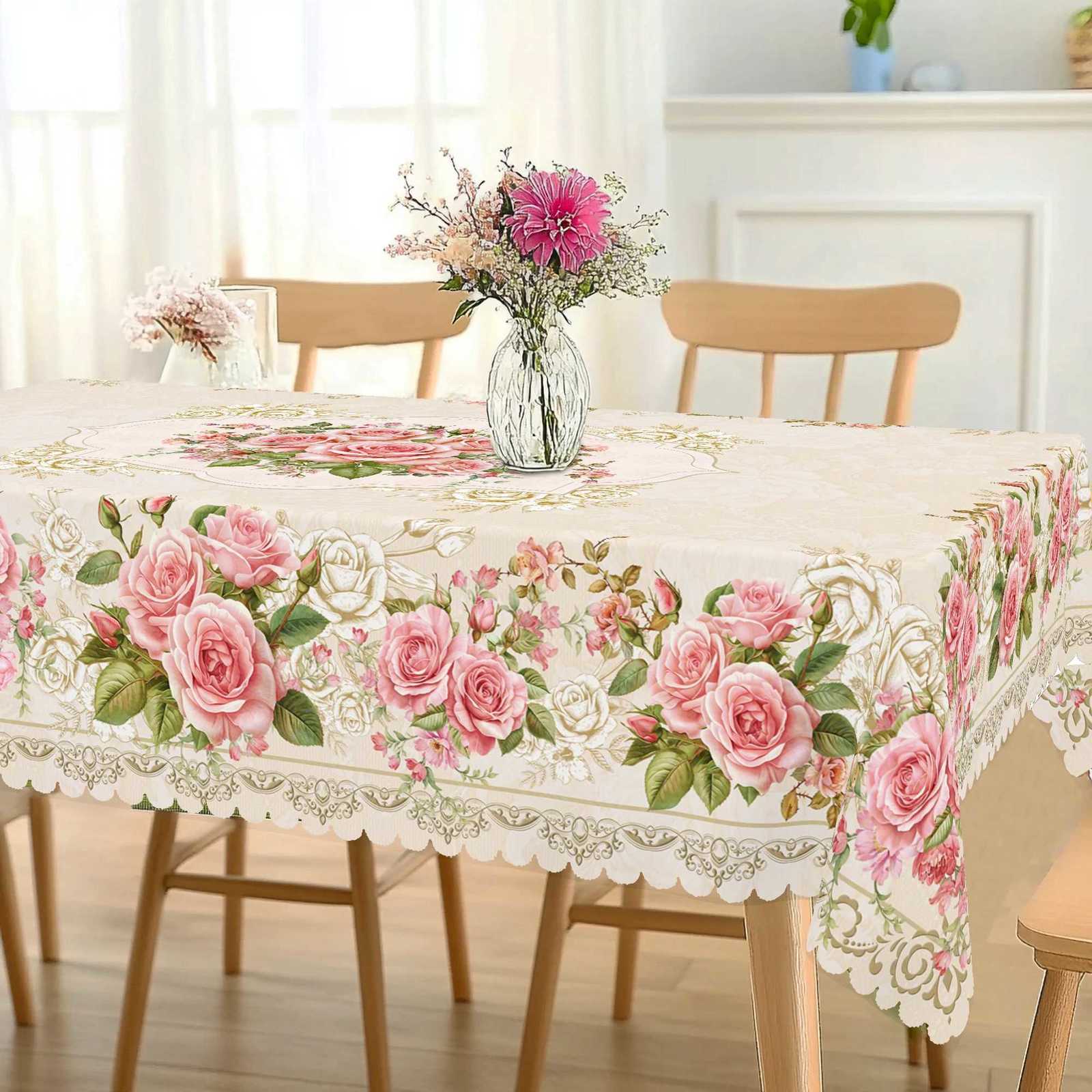 1 Piece of Floral Round Tablecloth 5 Sizes Available ThreeDimensionalP aintingS tyleF loralP atternP rintedT ableclothE dgeE mbossingP rocessS pringG 