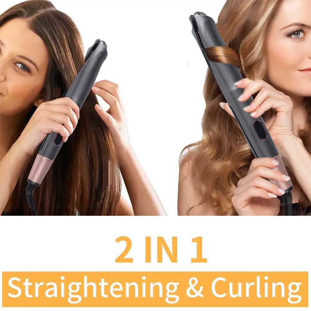 2 in 1 Hair Straightener And Curler Tourmaline Ceramic Twisted Flat Iron Straightening And Curling With LCD For Hair StylingT251122