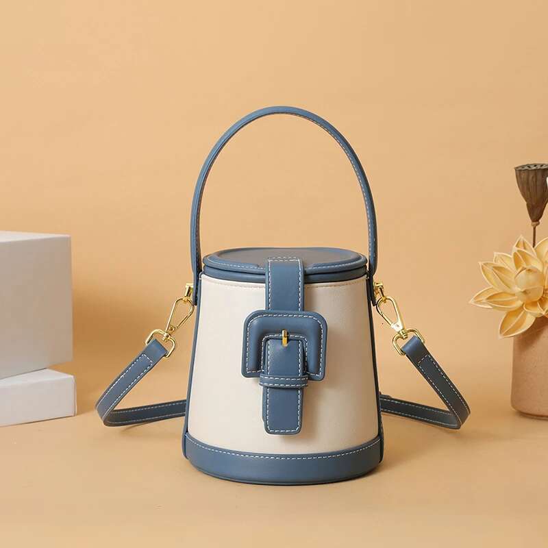 New Fashion Design Box Shape Cross Body Female Short Handle Cowhide Leather Women Small Shoulder Bucket Bag Bag