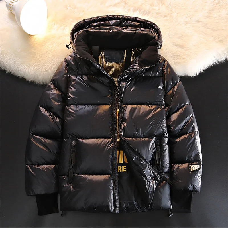 Winter Warm Jacket Mens Trendy Black Gold Bright Waterproof Parka Short Casual Down Cotton Padded Coat man padded 251110