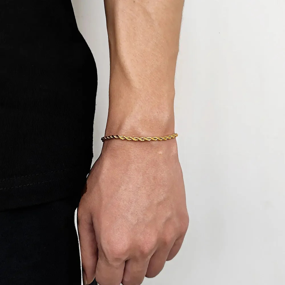 Stainless Steel Bracelet For Women Men 23456MM Gold Color Twisted Rope Chain Bangle Fashion Never Fade Jewelry Accessories 251113