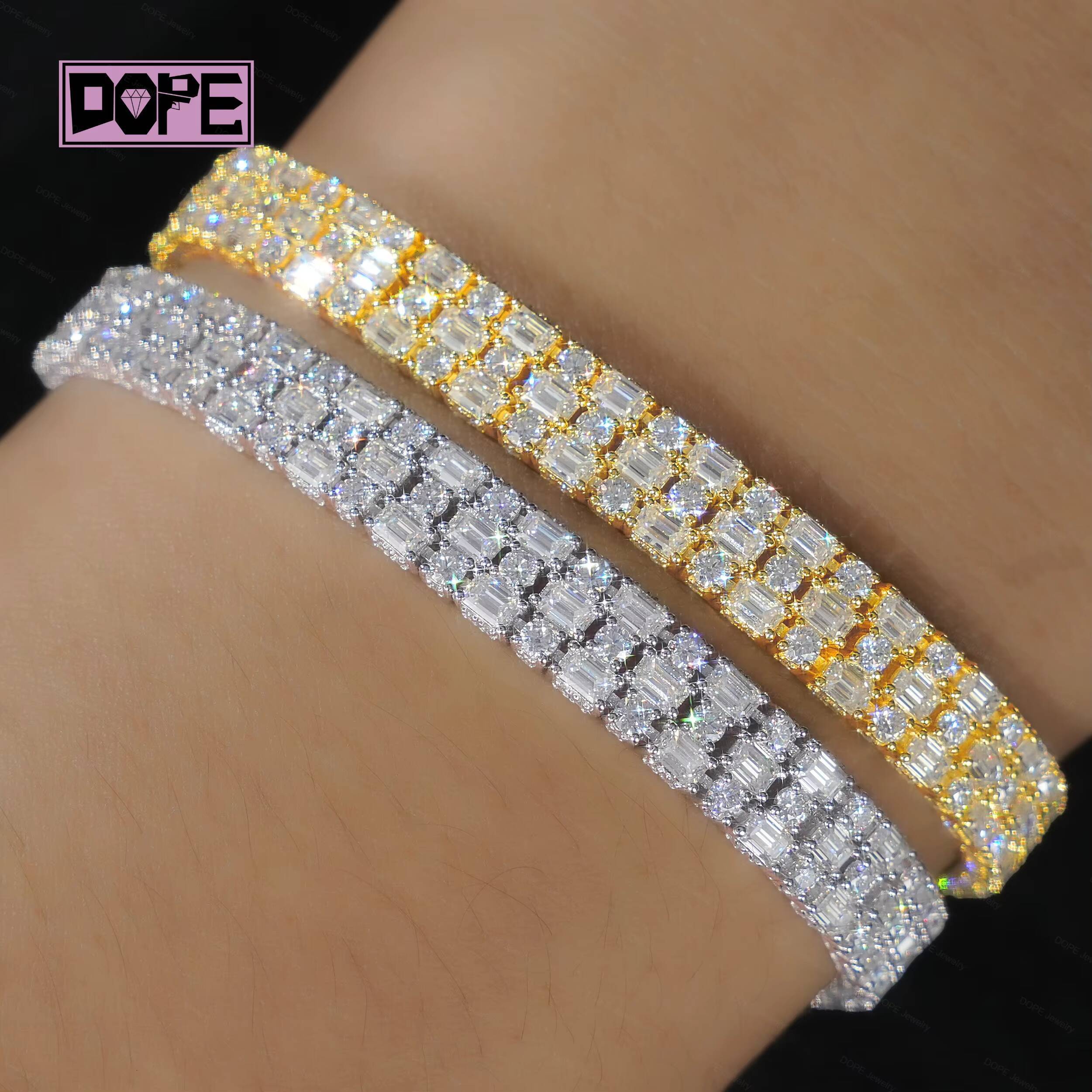 Moissanite Bracelet Two Style Emerald Cut Mix Stone VVS Iced Out Men Women 925 Silver Tennis Bracelet
