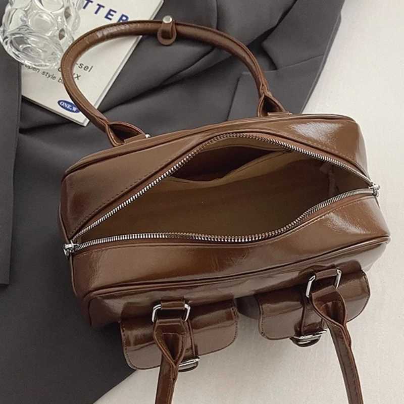 Retro PU Leather Double Pockets Underarm Bags For Women 2025 Winter Y2K New Korean Fashion Female Shoulder Bag Stylish HandbagsT251122