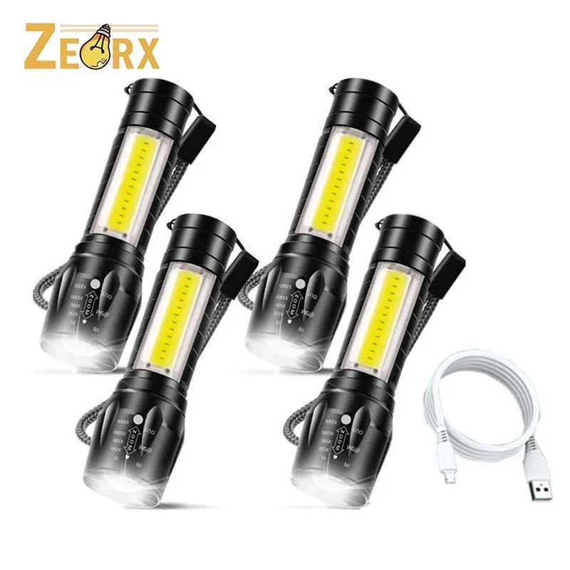 Mini Small Pocket LED Flashlight USB Rechargeable High Lumens Bright Powerful EDC Handheld Portable Zoomable Flash Lights C251122