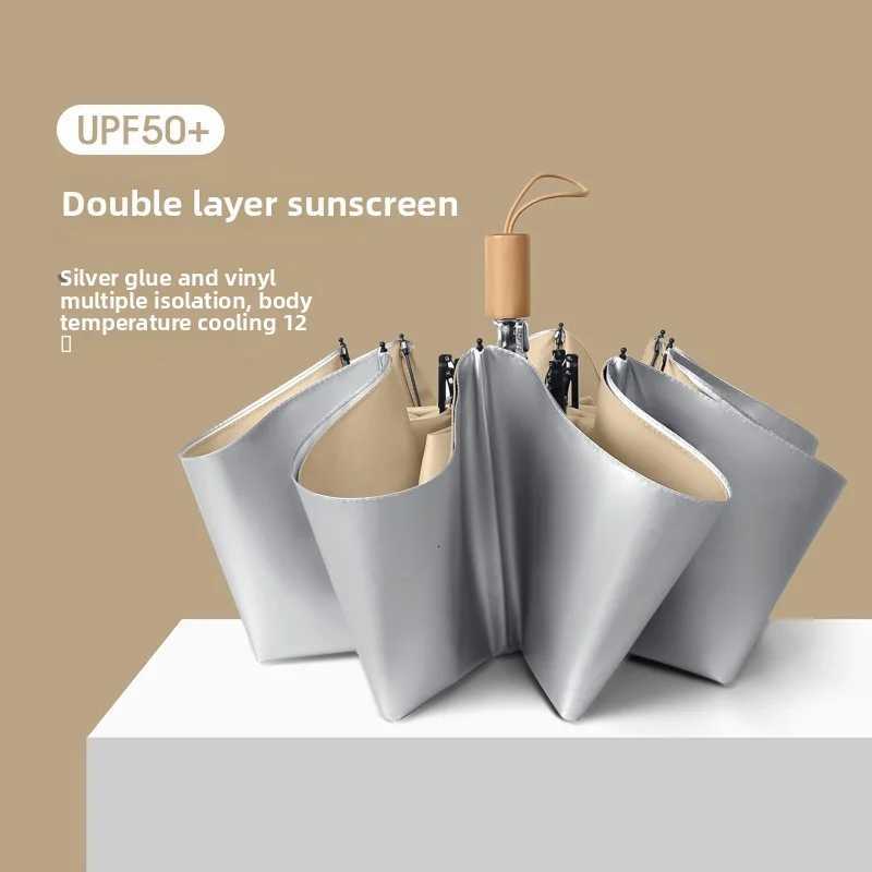 Titanium-Silver Double-Layer Fully Automatic All-Weather Umbrella UPF50 Sun Protection UV Resistance Unisex Folding Sun UmbrellaM251122