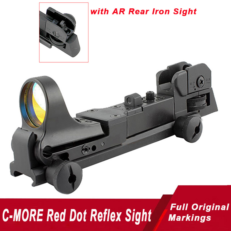 Tactical C-MORE Red Dot Sight Railway Reflex Sights Click Switch 2 MOA Dot Optics with CQB Rear Sight Fit Picatinny Rail Rifle Scope Full Aluminum