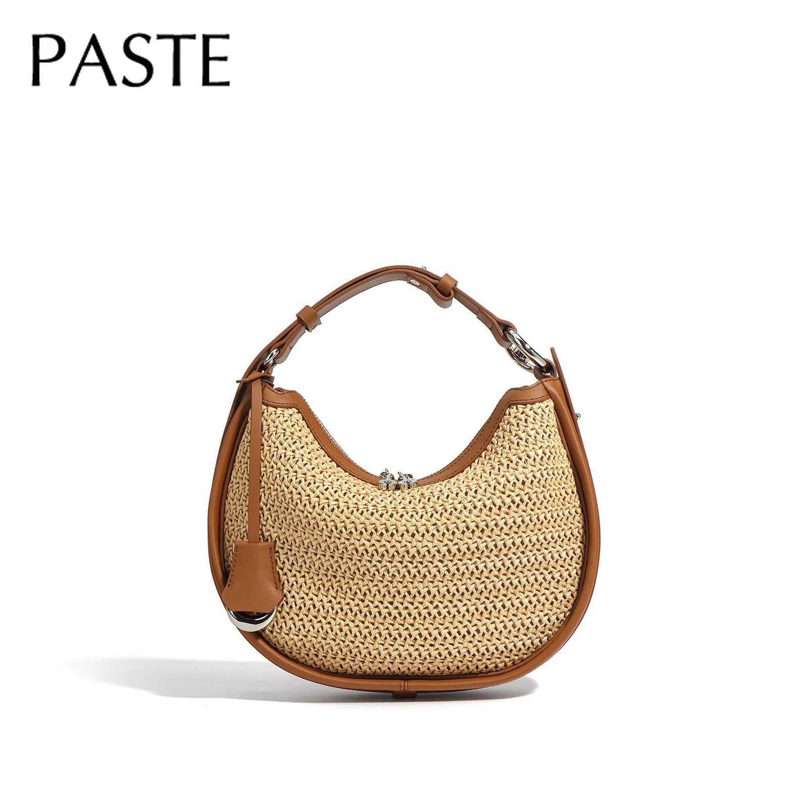 2025 Summer Woven Crescent Pouch Tote Real Full Grain Cow Leather Women Shoulder Bag Leisure High Quality Lady Handbag Blue K251121