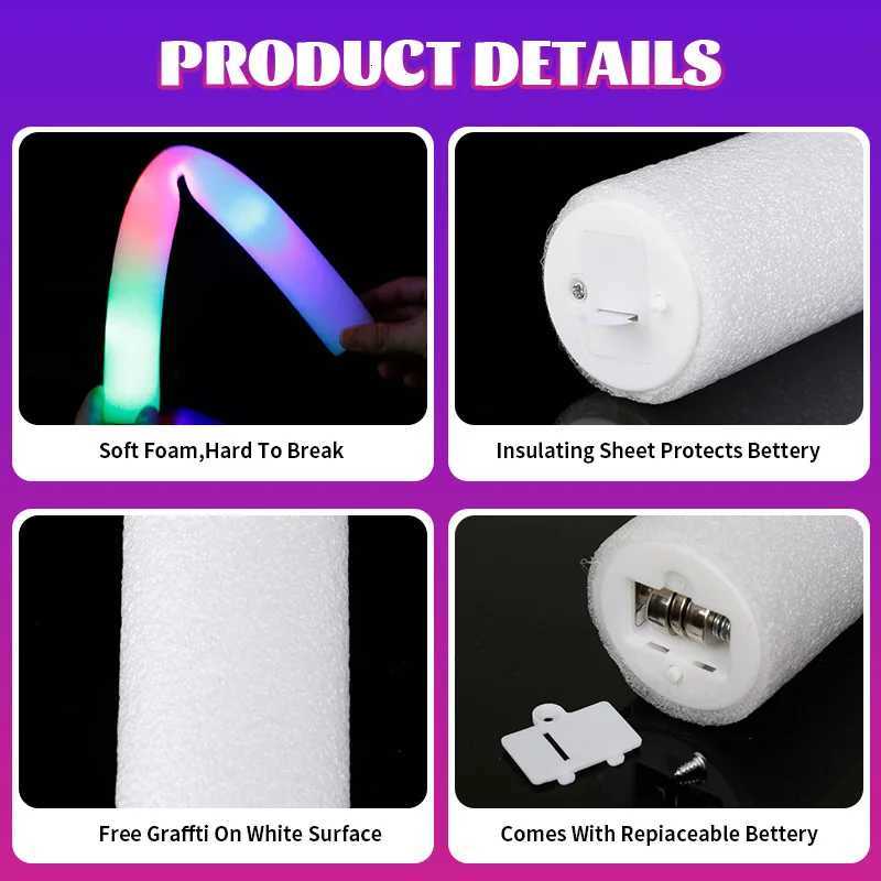 20/30/60Pcs LED Glow Sticks Bulk Colorful RGB Glow Foam Stick Cheer Tube Dark Light for Xmas Birthday Wedding Party SuppliesW251124