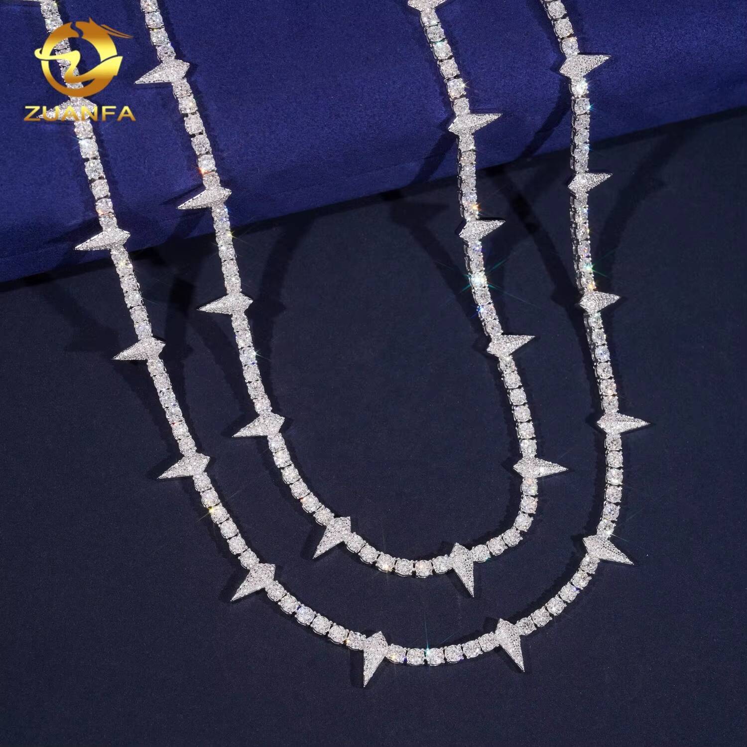 Hip Hop Jewelry Luxury High Quality 925 Silver Thorn 4mm VVS Moissanite Tennis Chains Necklace
