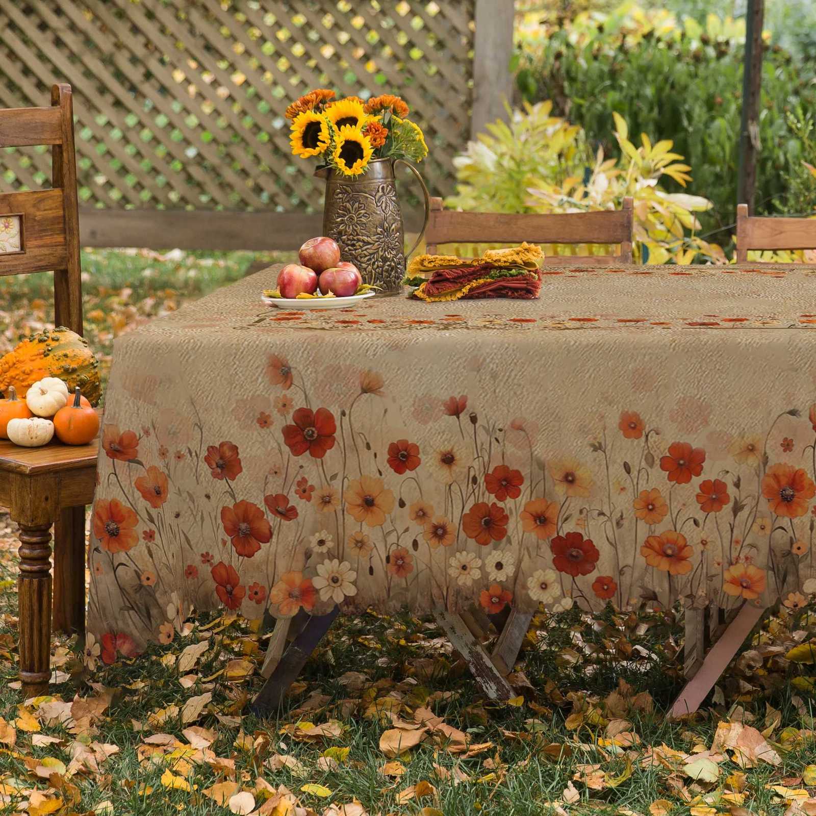1 Piece of Autumn Themed Flower Pattern Tablecloth with 4 Tablecloths Rectangular and Round Tablecloths for Autumn Themed Edge Embossing Process C2511