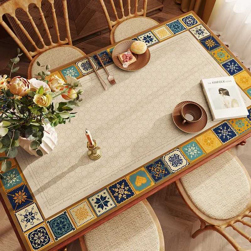 American Retro Tablecloth Waterproof Oil Resistant Heat-resistant Washable Table Mat Premium Leather Coffee Tablecloth C251122