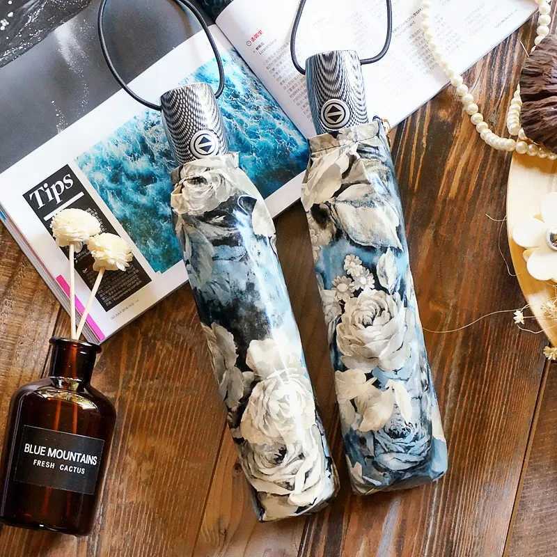 Fully Automatic Big Umbrella Parasol Windproof Reinforced UV Sun Protection Three Folding Umbrella Male Female Umbrellas TravelM251122