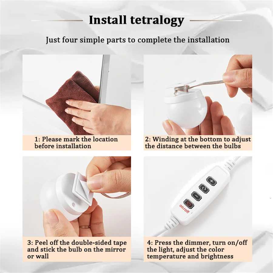 PAMNNY 4/8/10/12 Bulbs LED Vanity Lights USB 5V Professional Makeup Mirror Light Dimming Beauty Fill Light 3 Colors Make Up Lamp M251122