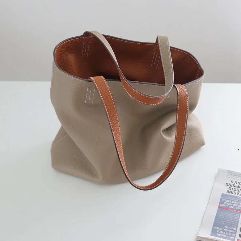 Fashion Double Sided Handbag Genuine Soft Leather Tote Shopping Mommy Lage Large Capacity Women S Bag Bag
