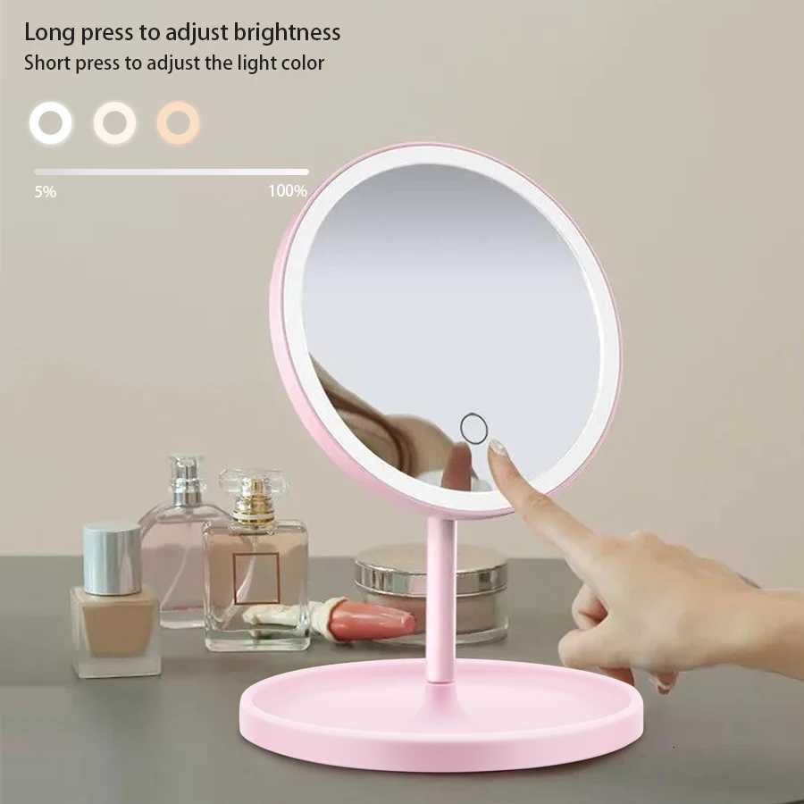 Foldable Portable LED Makeup Mirror 3 Lighting Modes Touch Dimmable Table Lamp USB Recharge Fill Light Mirror Light with Tray M251122