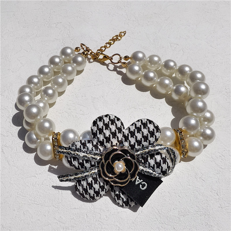Luxurious Small Pearl with Flower Bow Puppy Jewelry Pet Decorative Necklace Cat Pearls Collar Girls Dog Accessory