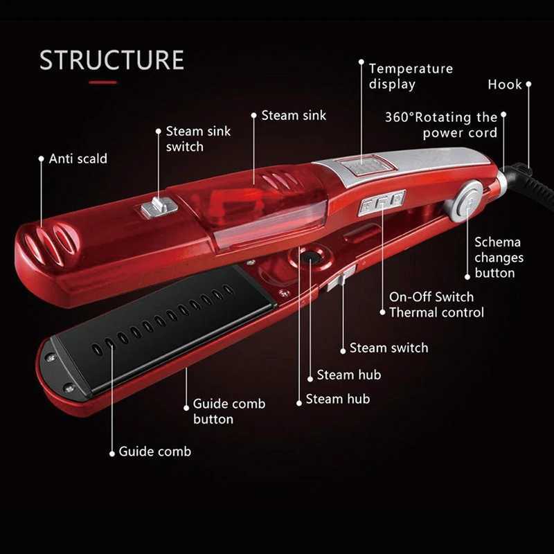 Hot Sale Portable Steam Hydrating Hair Straightener Wet and Dry Dual Use 2 in 1 Professional Flat Irons and Curling IronT251122