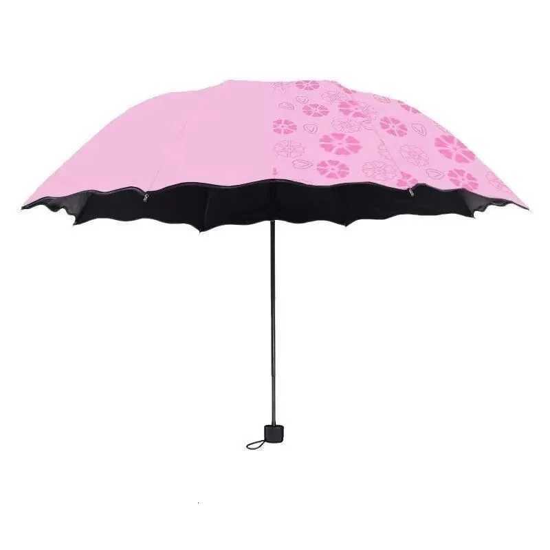 Encountering Water Flowering Umbrellas Handheld Parasol Frame Rain Travel Umbrella 3 Fold UV Protect Color Changing UmbrellaM251122