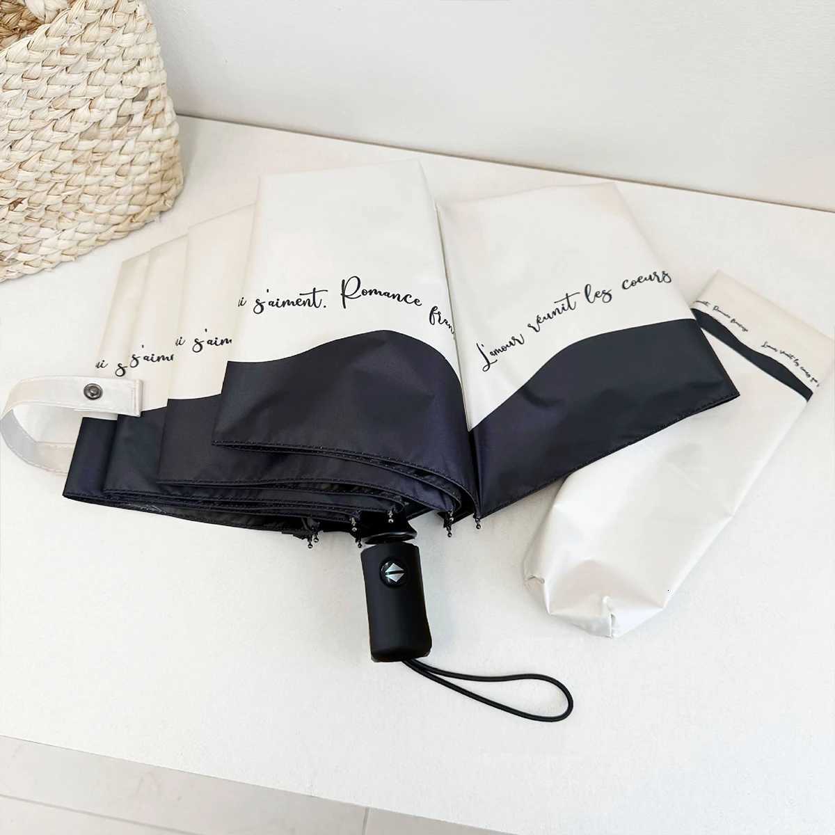 Romantic French luxury Umbrella Automatic Womens Sunny and Rainy Dual Use Black and White Edge Sunscreen and UV ProtectionM251122