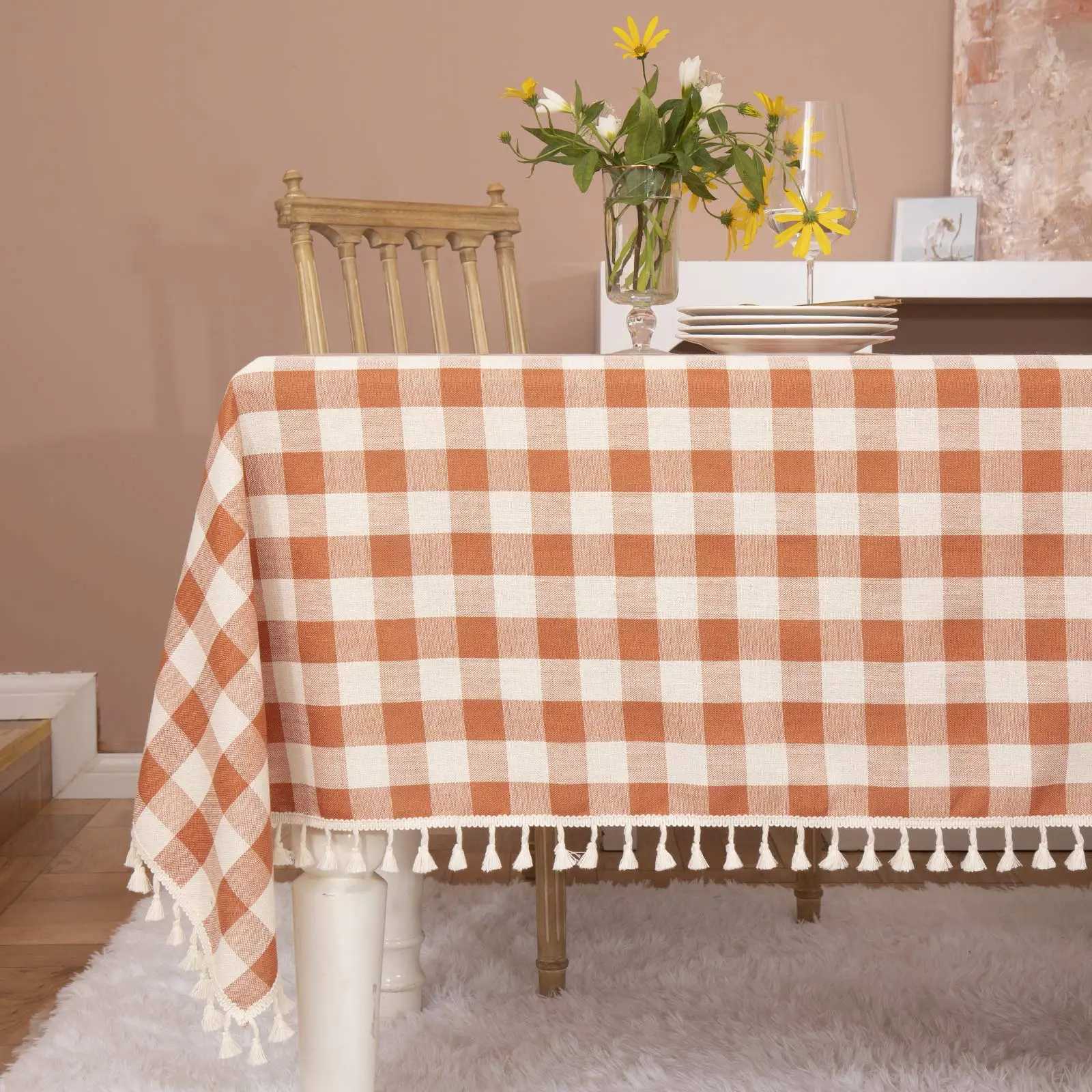 Rustic Plaid Thanksgiving Tablecloth-Country Check Cotton Table Cloth for Spring Fall Farmhouse Kitchen Restaurant Decor C251122