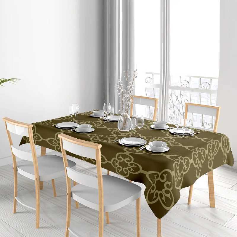 Green and Gold Printed Tablecloth with Elegant Floral Design for Home Dining Room Decoration Set includes table cloth 4 place C251122