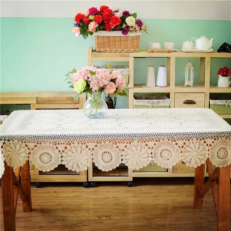 Handmade Crochet Table Cloth Cotton Tablecloths Beige Crochet Lace Tablecloth Many Size Available C251122