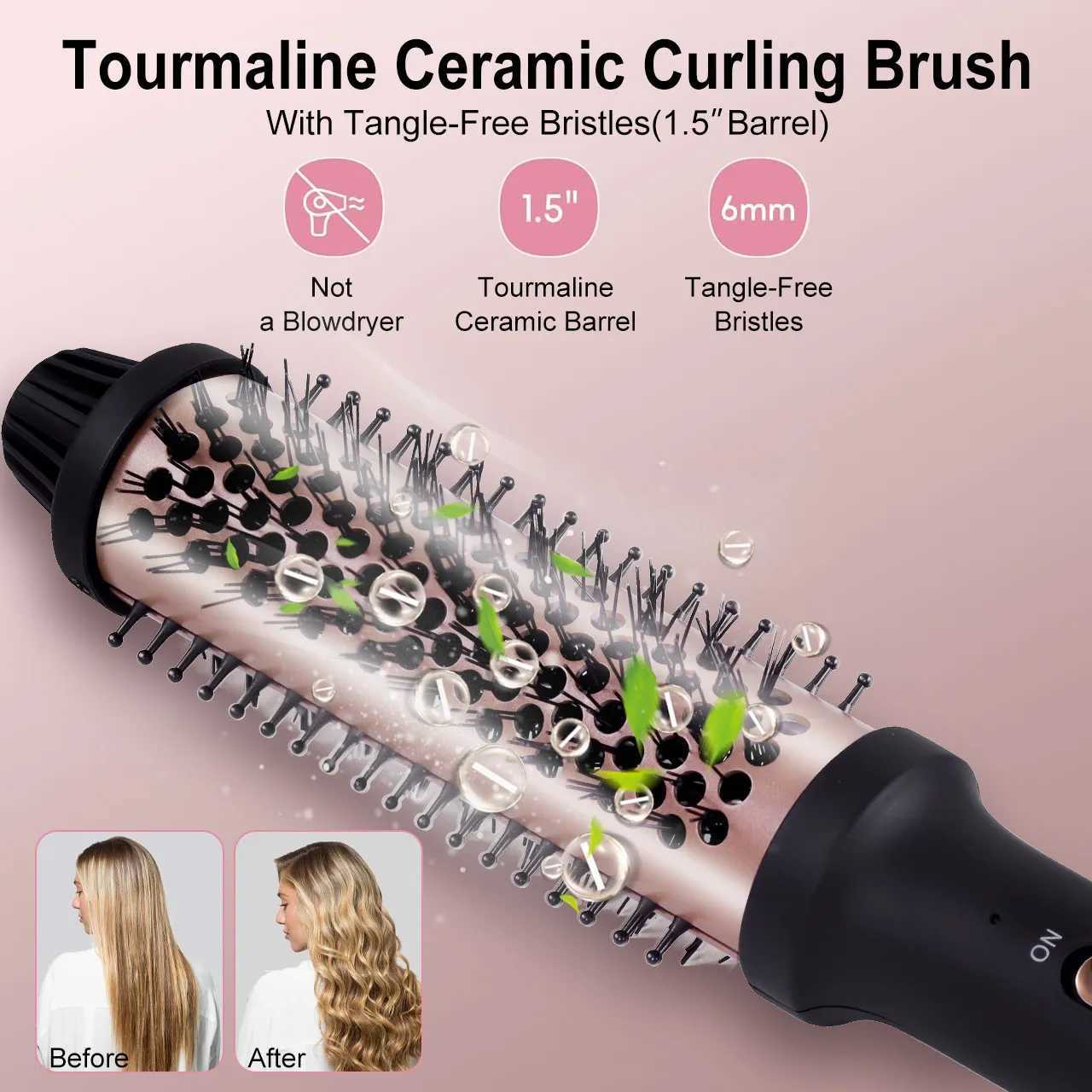 Hatteker Cylinder Electric Curling Brush Home Heated Brush for Short/Long Hair Inward Curls Anti-Frizz Quick-Style DesignT251122