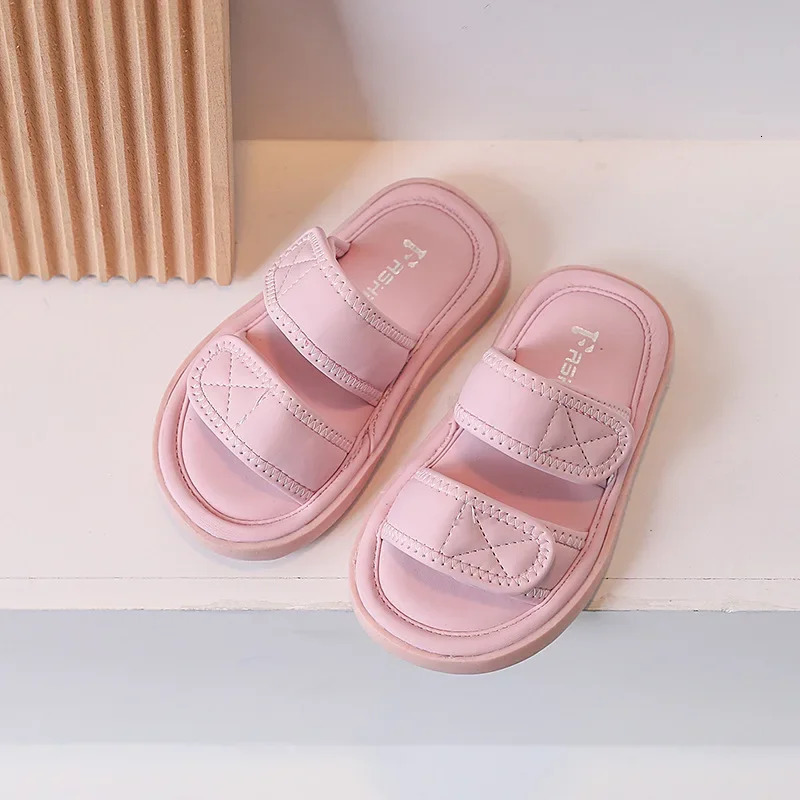 Childrens casual slippers with double hook and loop solid color soft sole anti slip comfortable summer beach sandals 250421BJ - view 6