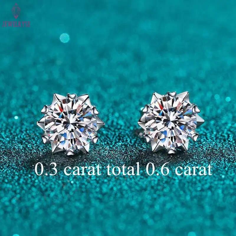 DHCollections Moissanite Stud Earrings 925 Sterling Silver Snowflake Design Passed Diamond Test 0.5-2 Ct Perfect Cut for Women Men Hypoallergenic Jewe