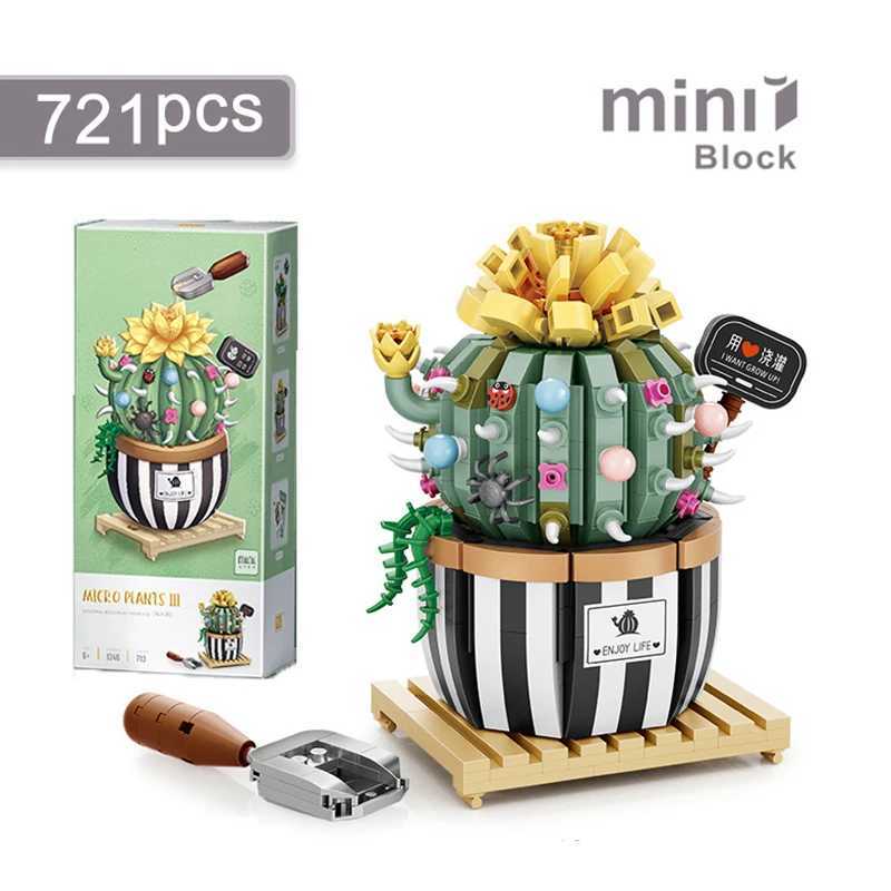 Free shipping Creative building block juicy cactus 3D model mini bonsai silation green plants flowers home decoration childrens toys gifts
