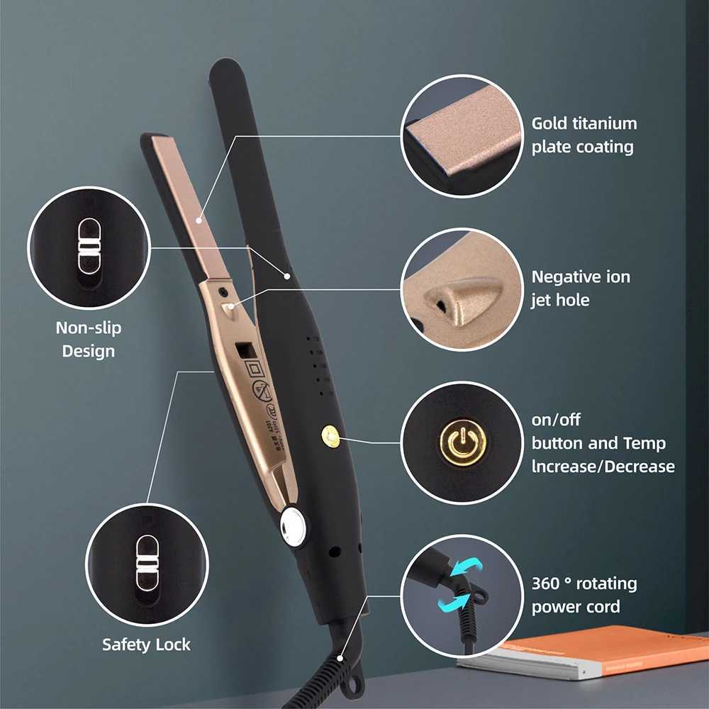 Mini Hair Straightener Small Flat Iron for Short Hair and Pixie Cut Dual Voltage Beard Thin Pencil Flat Iron Titanium TravelT251122