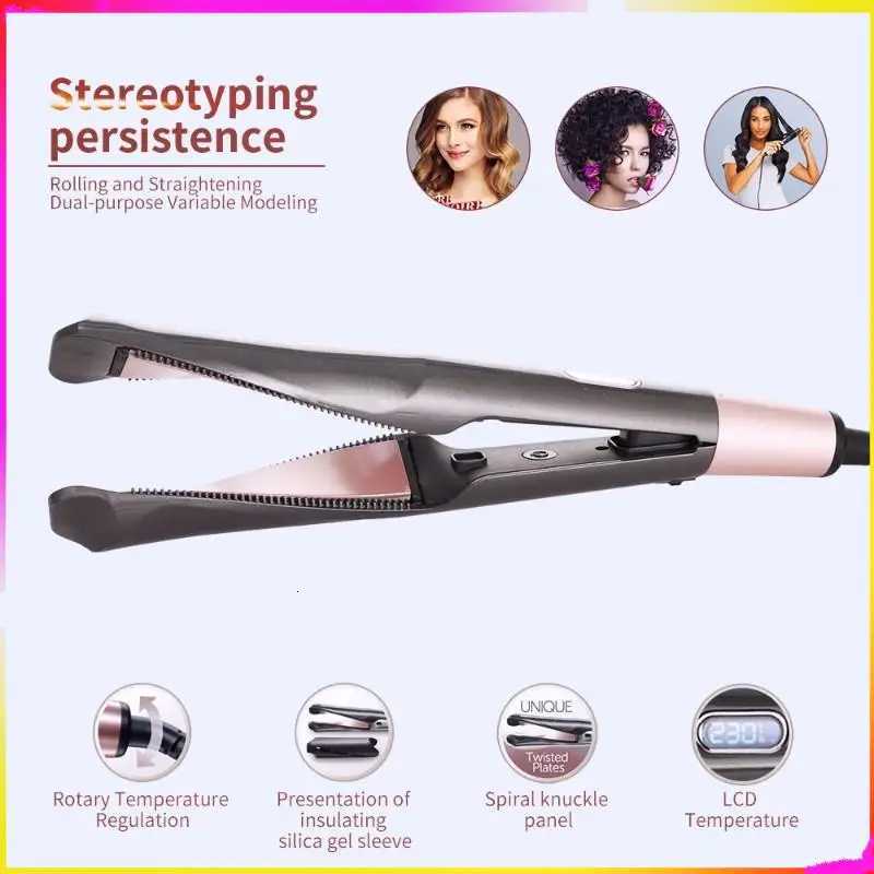 M04K Hair Styler 3-In-1 Tourmaline-Curler Straightener Waver With LCD Display And Rotating Temperature Control EU PlugT251122