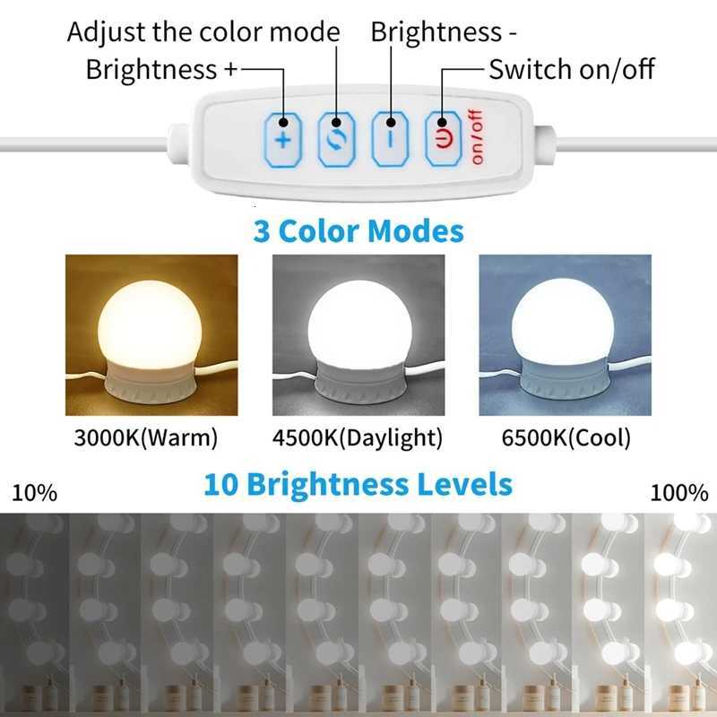 AS94-LED Vanity Mirror Lights With 14 Dimmable Bulbs10 Brightness Levels AdjustableFor Makeup Desk Bathroom Dressing Room M251122