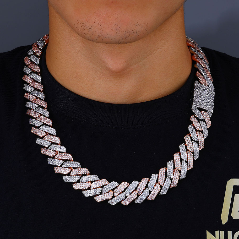 20mm three-row dia-shaped two-color Cuban chain hip-hop necklace jewelry for men women from Europe and America
