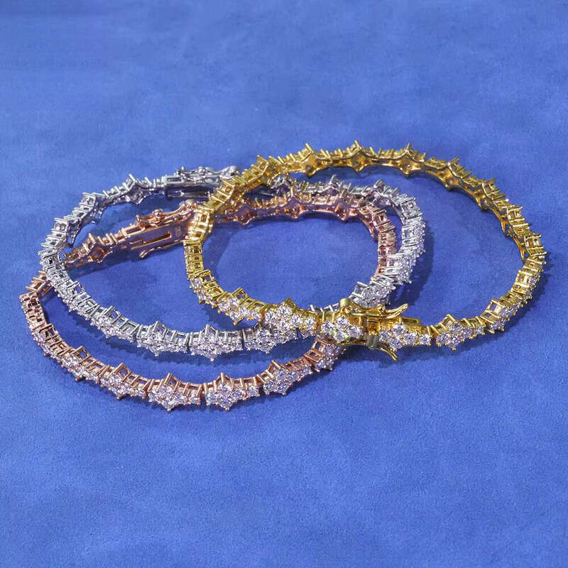 NUOYA Hiphop Jewelry Iced Out VVS Dia Flower Shape Sterling Sier Moissanite Tennis Chain Women's Bracelet