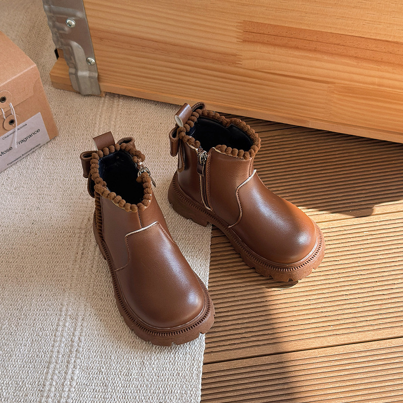 New designer shoes Boys and Girls Short Boots Autumn Winter New Fashionable Children s Bow Princess Girls Versatile Warm Martin Boots