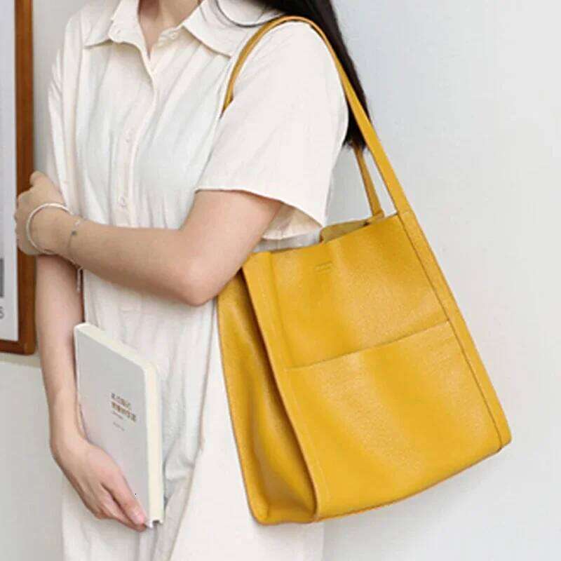 Fashion Tote Bags for 100% Genuine Soft Leather Bucket Lady Handbag Large Women Shopping Bag Female Luxury Shopper